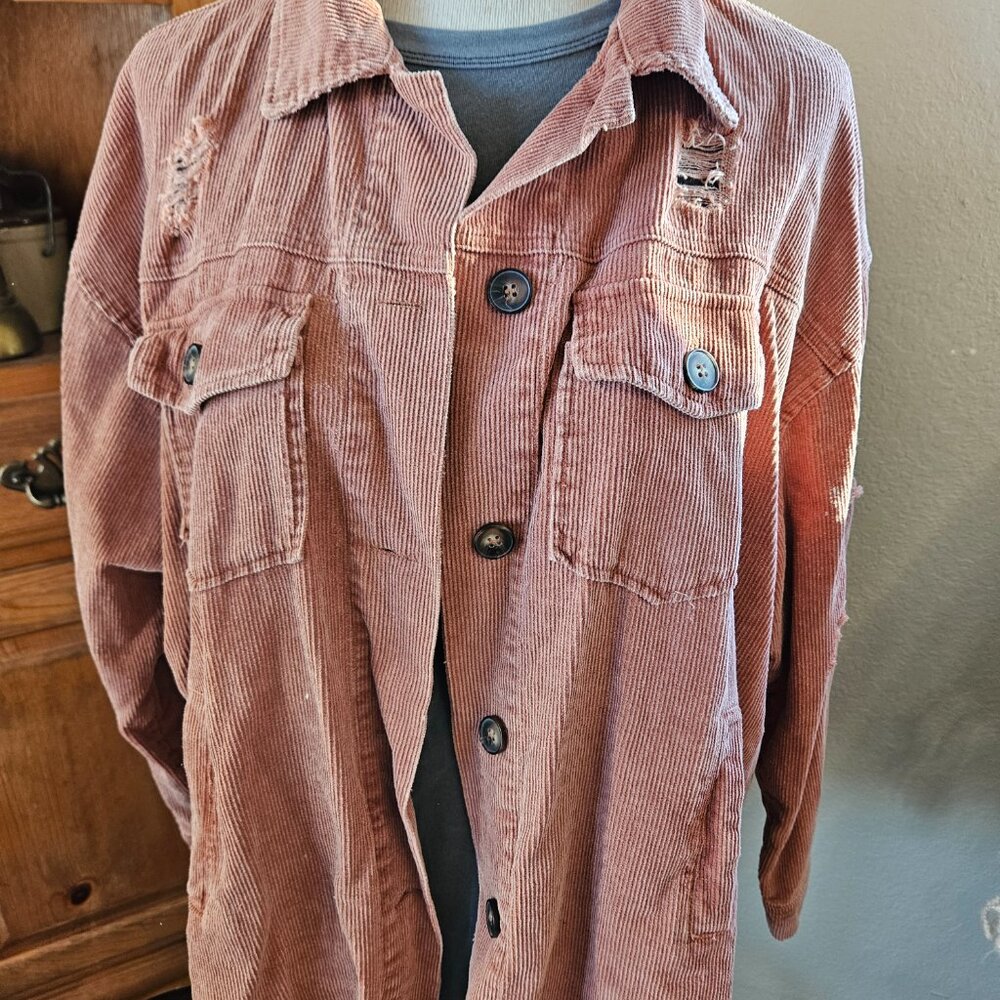 BiBi Rust Corduroy Distressed Shacket NWT